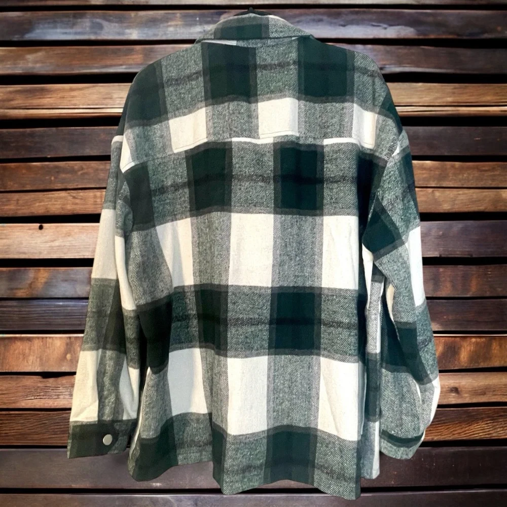 Simplee Sweet green and white plaid flannel button up - Picture 4 of 5
